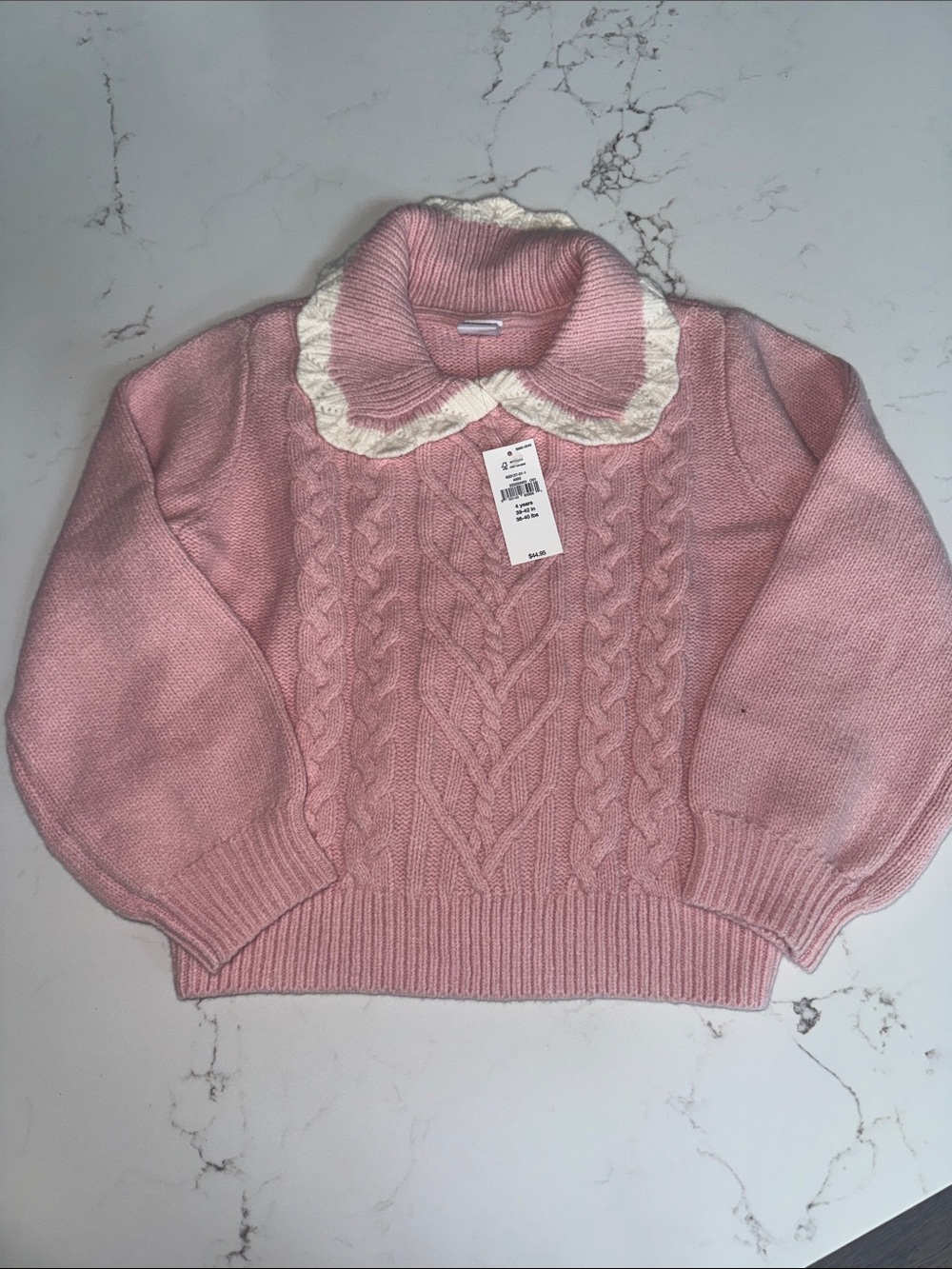 Gap kids Soft Pink Cable Knit Sweater with Contrast Collar